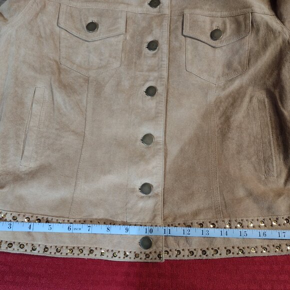 Women’s Tribal Suede Light Tan Jacket with Embellishments – Size 12 - Picture 12 of 16